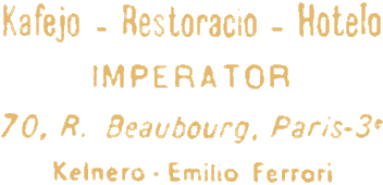 Stampo de la restoracio       "IMPERATOR"Kelnero : Emilio Ferrari